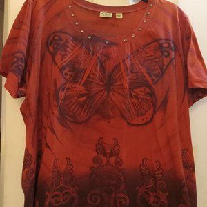 Cato Red and Black Short Sleeve Pull Over Blouse in Size 22/24
